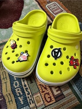 CROCS Kids Neon Yellow Slip-On Clog with Charms